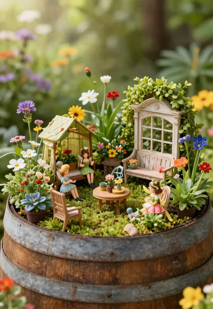 12 Barrel Planter Ideas for Rustic Garden Style on a Budget - 6. Fairy Garden in a Barrel 1