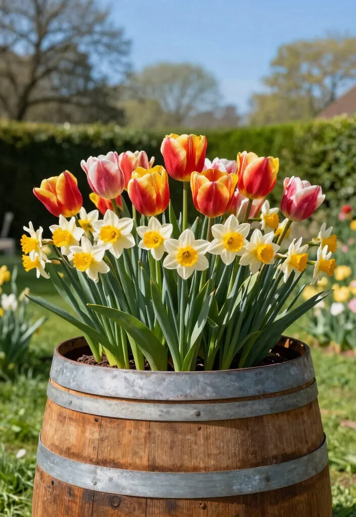 12 Barrel Planter Ideas for Rustic Garden Style on a Budget - 7. Seasonal Decor Barrel 1