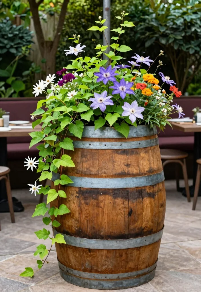 12 Barrel Planter Ideas for Rustic Garden Style on a Budget - 9. Wine Barrel Planter Accents 1