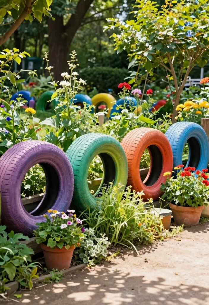 12 DIY Garden Fence Ideas for Easy Weekend Projects - 9. Fence with Recycled Tires 1