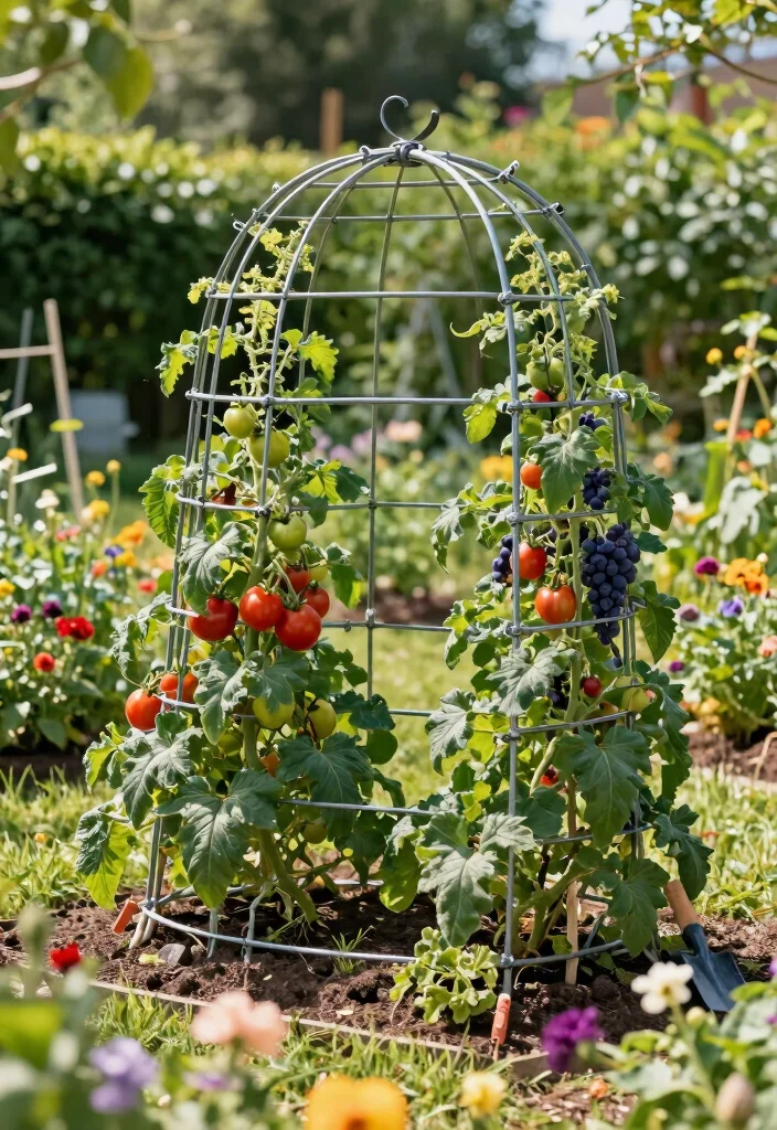 12 DIY Garden Trellis Ideas for Budget Friendly Vertical Gardening - 11. Circular Wire Trellis 1