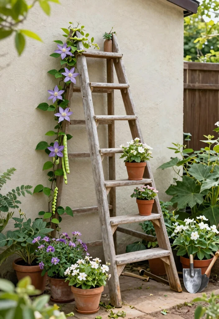 12 DIY Garden Trellis Ideas for Budget Friendly Vertical Gardening - 2. Vintage Ladder Trellis 1