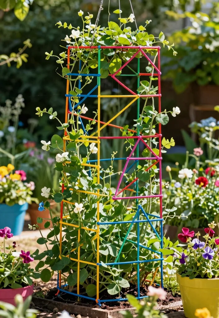12 DIY Garden Trellis Ideas for Budget Friendly Vertical Gardening - 6. Colored Wire Trellis 1