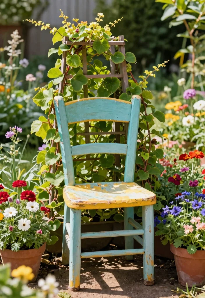 12 DIY Garden Trellis Ideas for Budget Friendly Vertical Gardening - 9. Upcycled Furniture Trellis 1