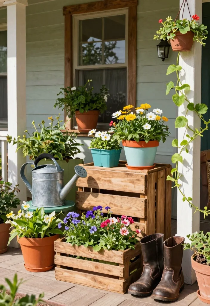 12 Front Porch Planter Ideas to Boost Curb Appeal on Any Budget - 4. Repurposed Containers 1