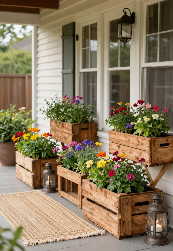 12 Front Porch Planter Ideas to Boost Curb Appeal on Any Budget - 6. Rustic Wooden Crates 1