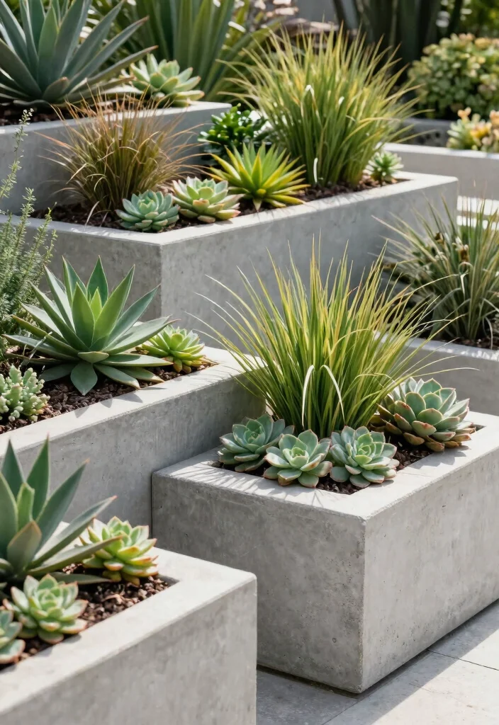 12 Planter Ideas for Full Sun That Are Easy to Maintain - 10. Concrete Planters for Modern Appeal 1