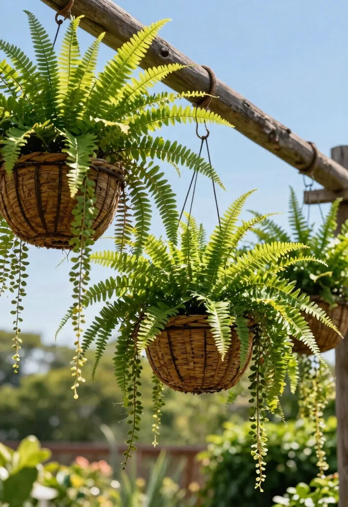 12 Planter Ideas for Full Sun That Are Easy to Maintain - 4. Hanging Baskets of Ferns 1