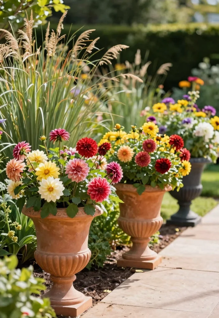 12 Planter Ideas for Full Sun That Are Easy to Maintain - 8. Colorful Clay Urns 1