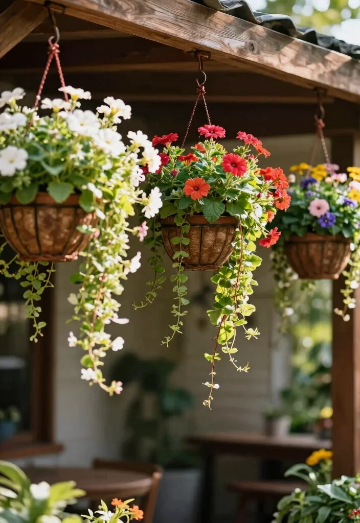 12 Plants on Patio Ideas for Lush Small Outdoor Spaces - 10. Creative Use of Hanging Baskets 1