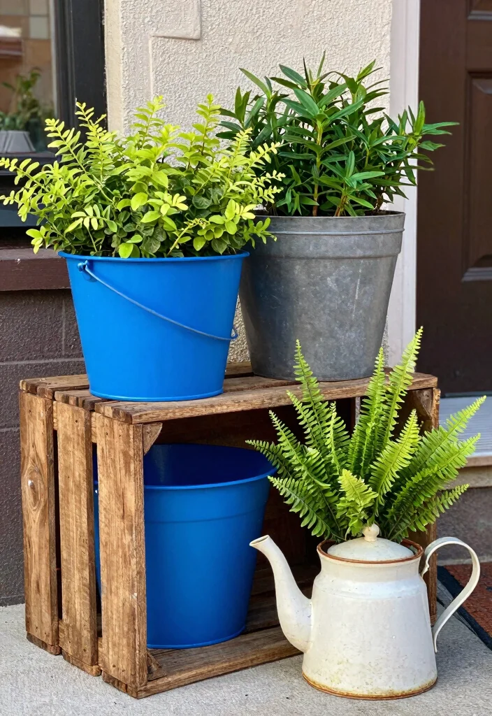 12 Plants on Patio Ideas for Lush Small Outdoor Spaces - 12. Upcycled Planters for Eco-Friendly Style 1