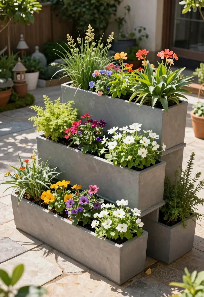 12 Rectangle Planter Ideas for Modern Patios and Small Gardens - 7. Stacked Rectangle Planters 1