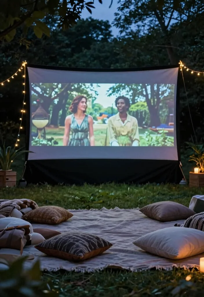 12 Resort Backyard Ideas to Create a Relaxing Outdoor Escape - 10. Outdoor Movie Night Setup 1