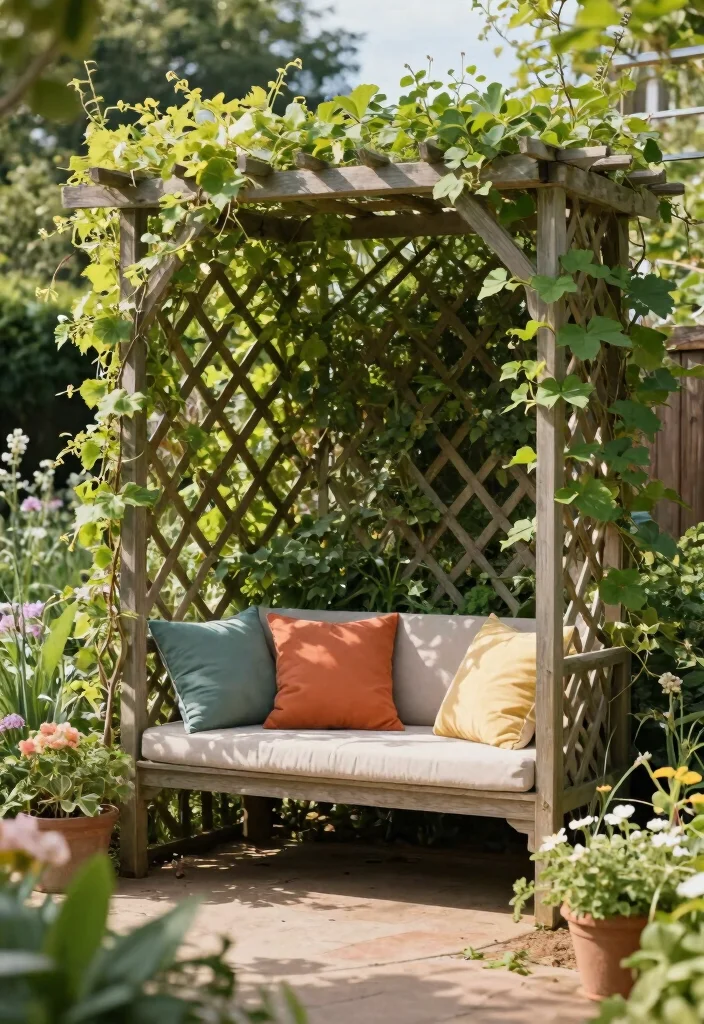 12 Trellis Ideas for Privacy That Look Stylish and Natural - 8. Trellis with Built-in Seating 1