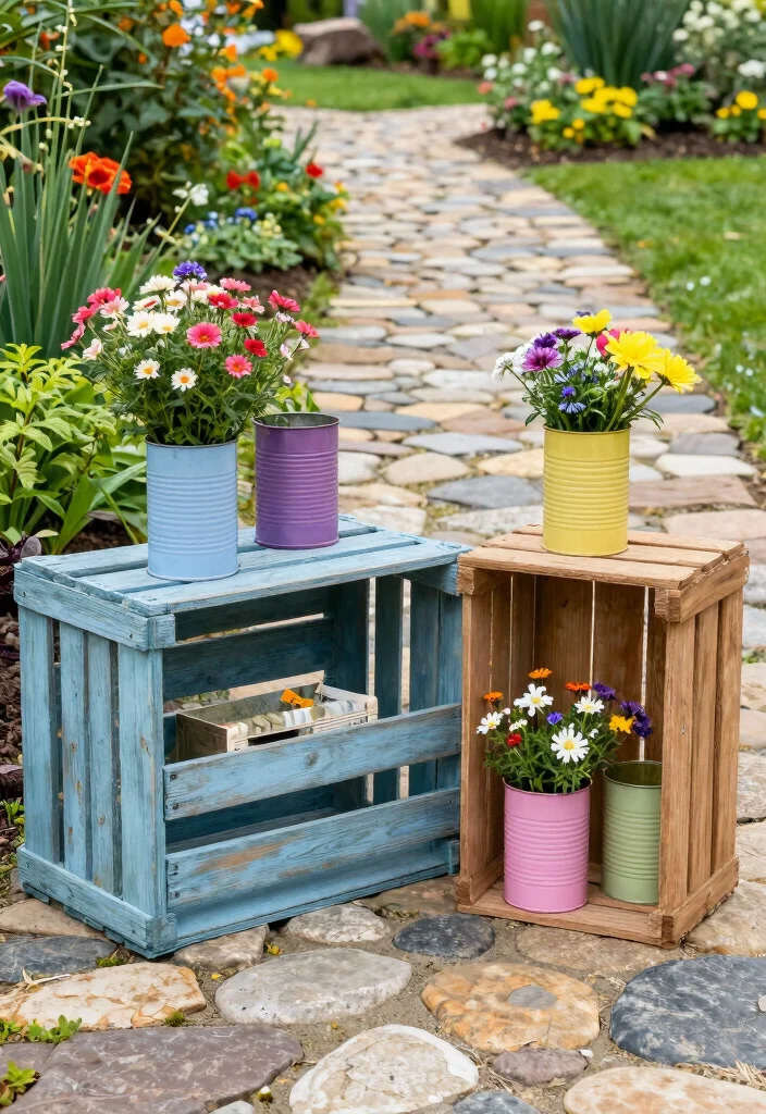 14 Small Backyard Ideas for Stylish and Functional Outdoor Living - 10. Upcycled Garden Decor 1