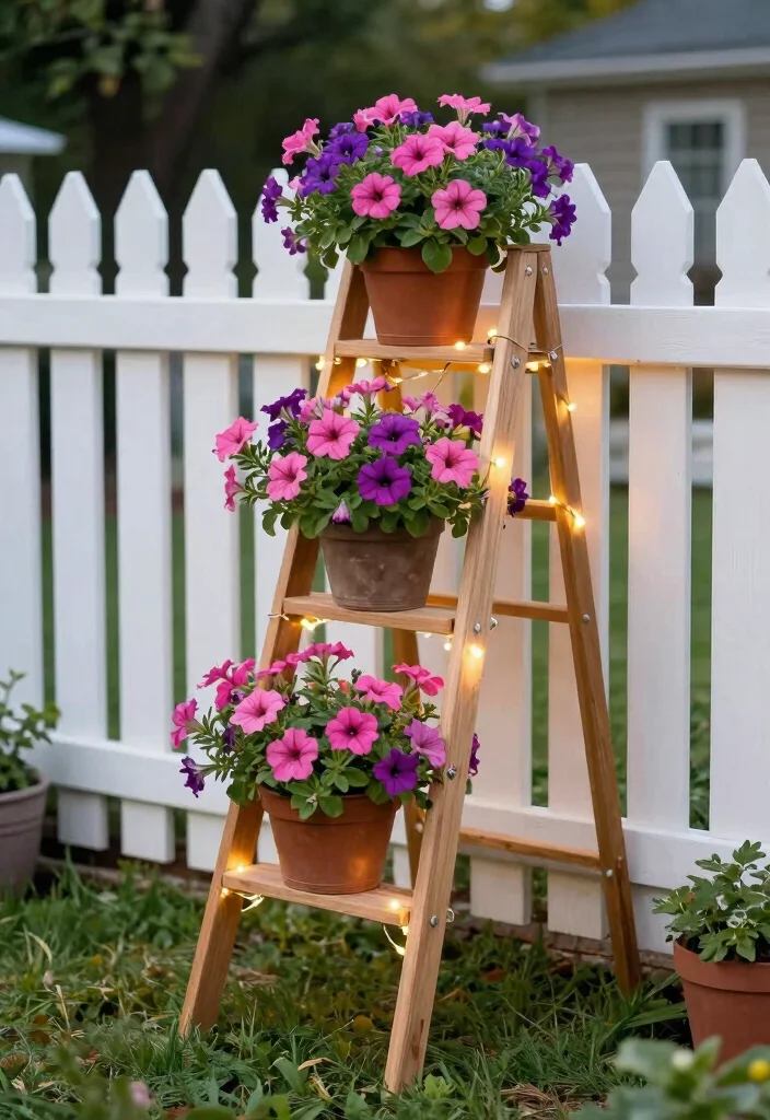 14 Small Backyard Ideas for Stylish and Functional Outdoor Living - 2. Ladder Planter for Flowers 1