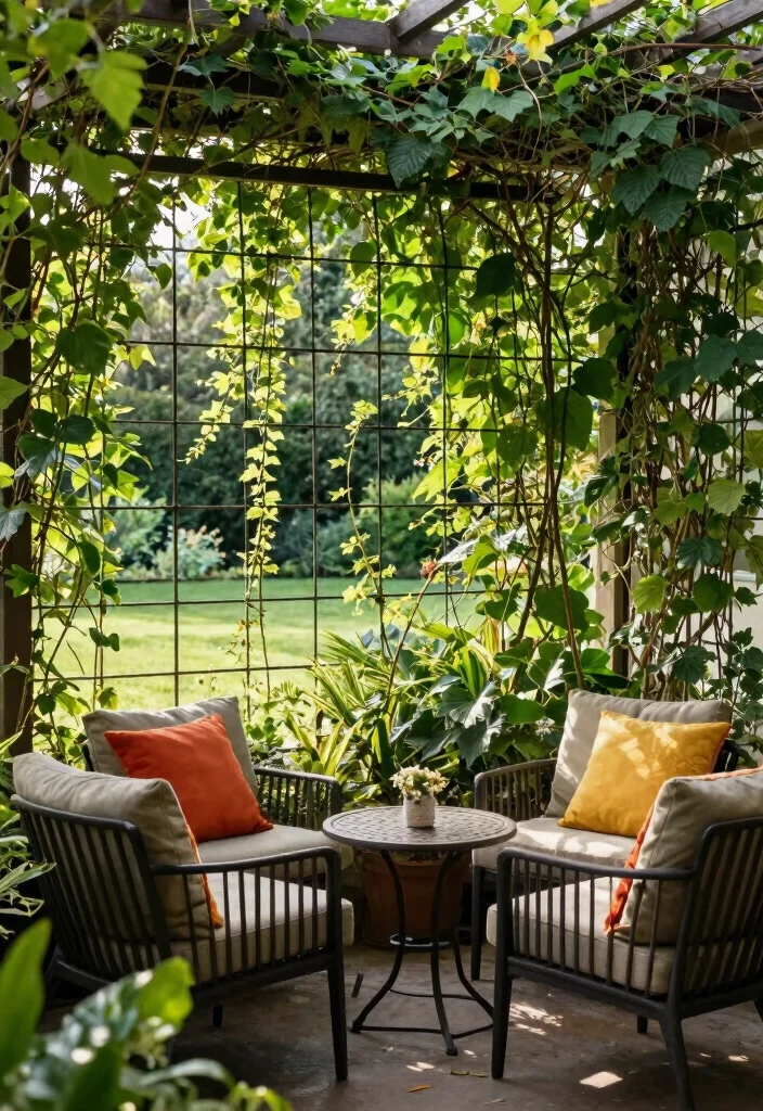 14 Small Backyard Ideas for Stylish and Functional Outdoor Living - 6. Patio Privacy Screens with Climbing Plants 1
