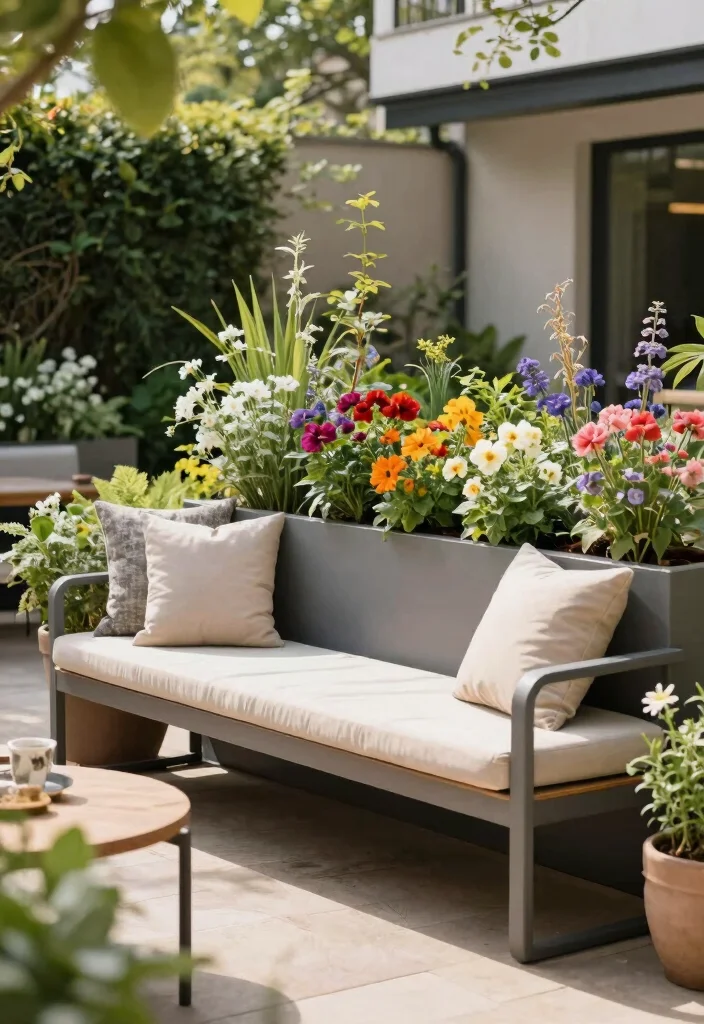14 Small Backyard Ideas for Stylish and Functional Outdoor Living - 8. Outdoor Seating with Built-In Planters 1