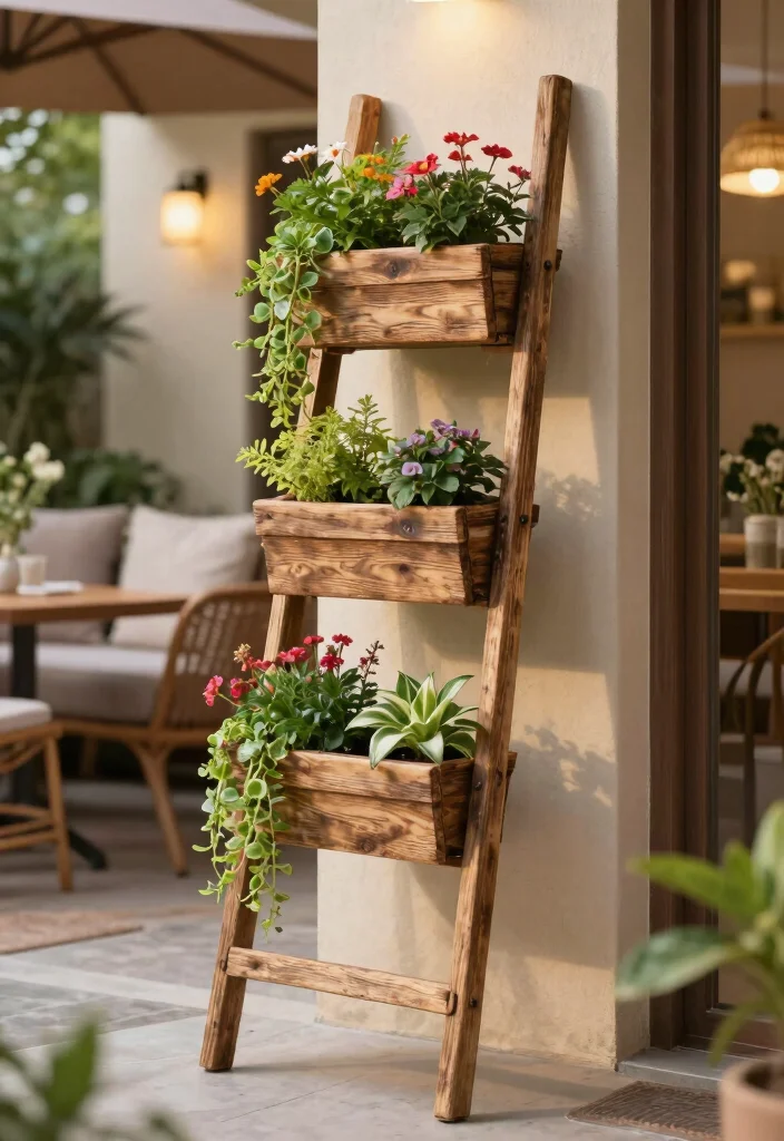 16 Planter Ideas for Patios Porches and Small Gardens 11. DIY Ladder Planters 0