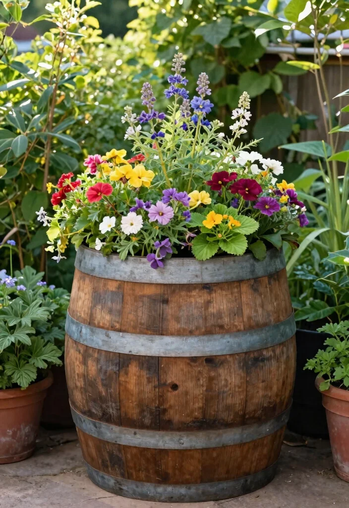 16 Planter Ideas for Patios Porches and Small Gardens 14. Barrel Planters 0
