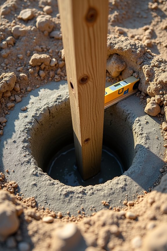 dig hole deep add gravel set posts